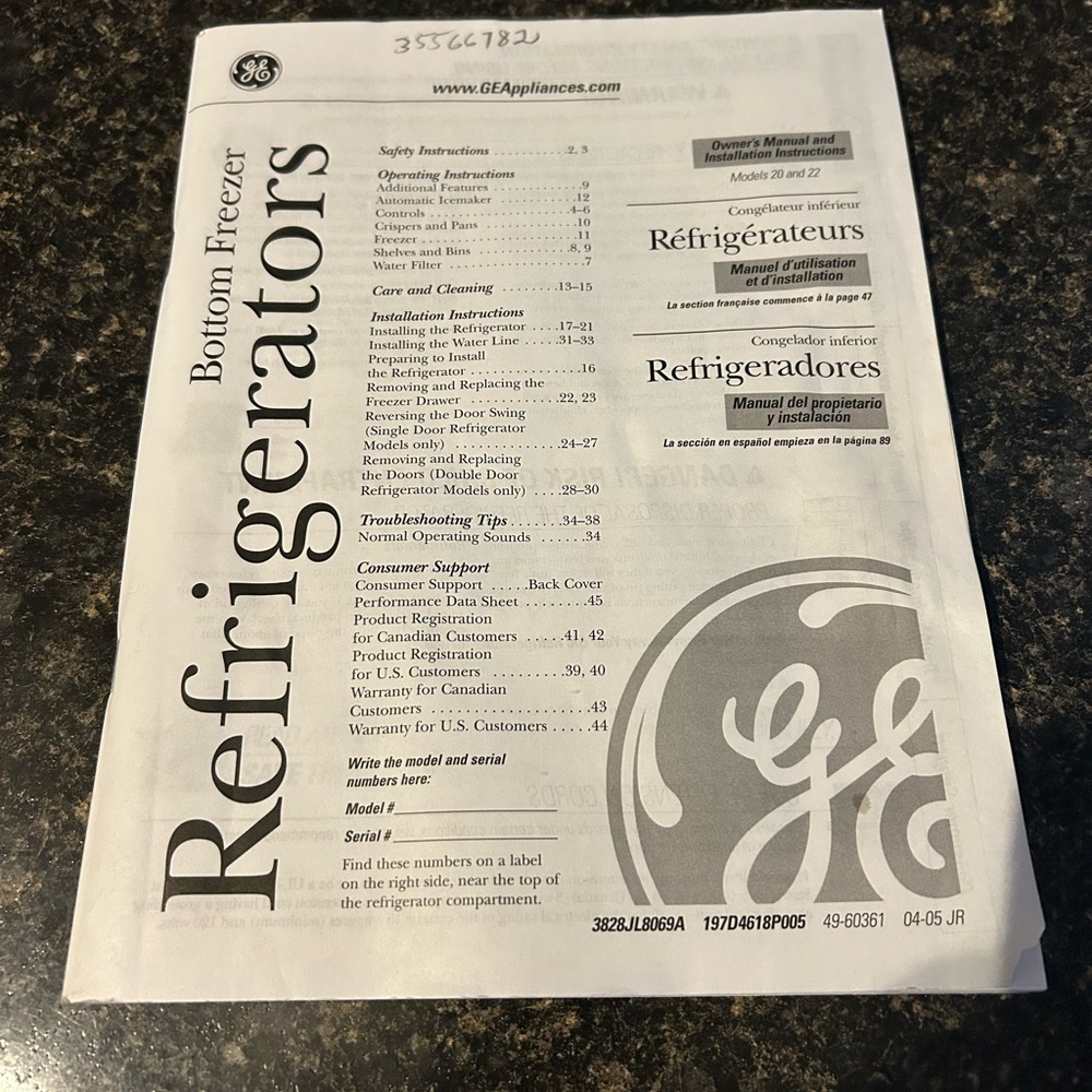 GE White Refrigerator Manual